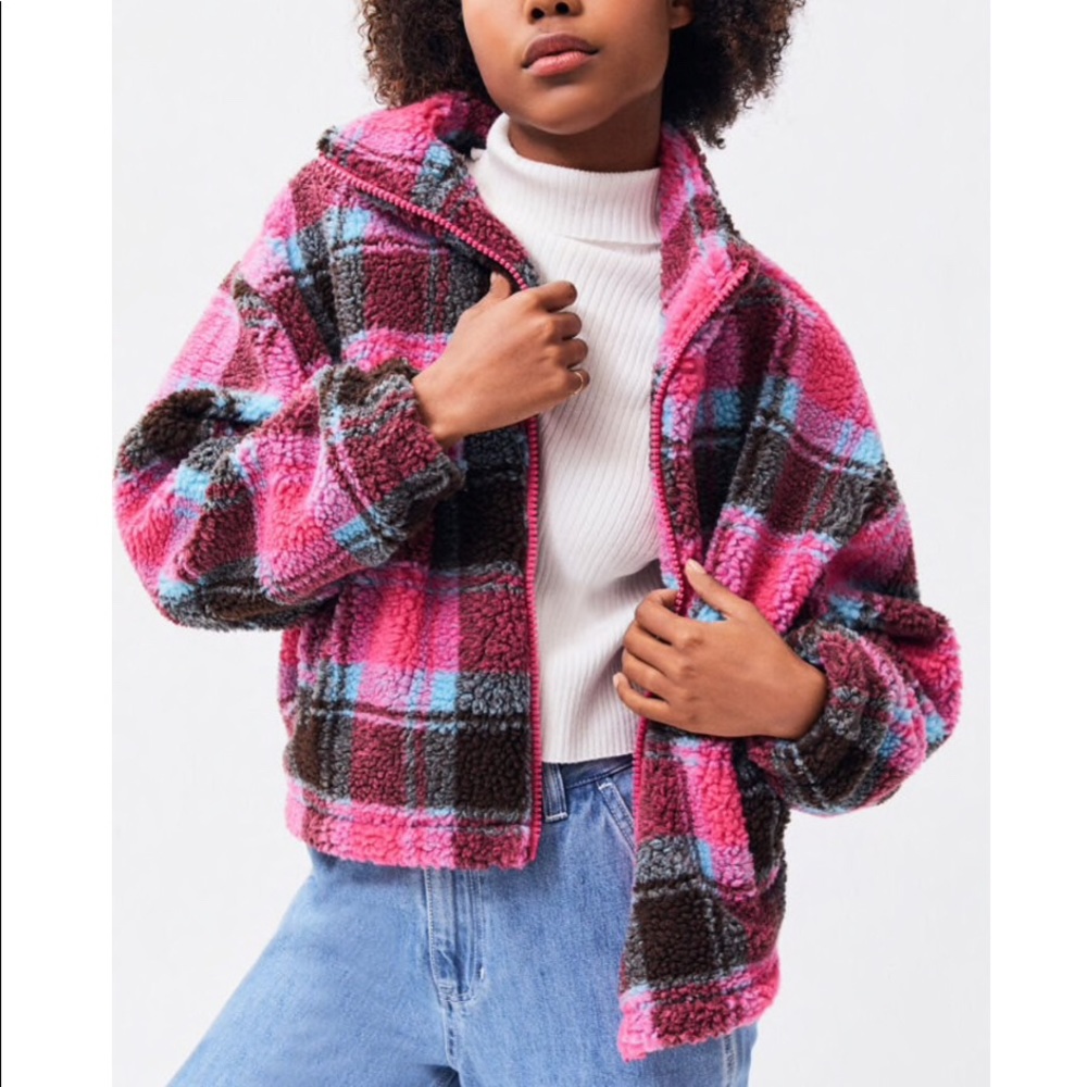 LA hearts plaid Sherpa jacket